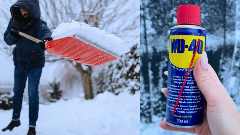 Bruk WD-40 på snøskuffen for å unngå at våt snø klumper seg fast. Spar tid og energi i vinterens snørydding.