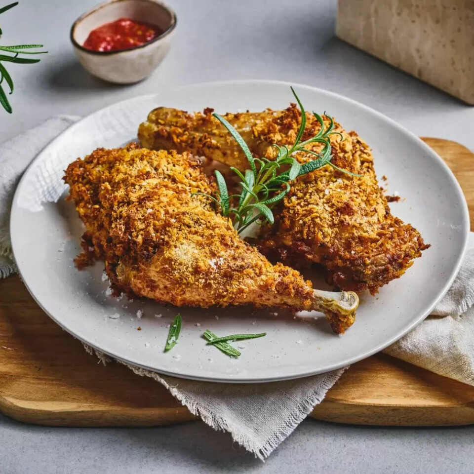 Panerte kyllinglår i airfryer (Foto: Foddie.no)