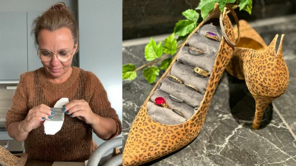 Kreativ gjenbruk – Lise Wolden lager en unik smykkeholder av en gammel pensko. (Foto: Lise Wolden)