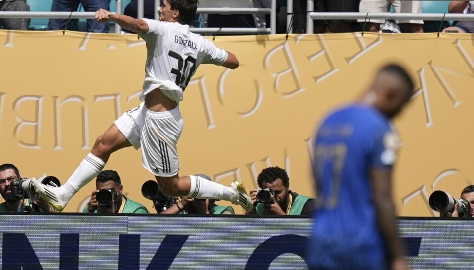 Gonzalo Garcia feirer sitt ledermål for Real Madrid i VM-kampen mot Al-Hilal.