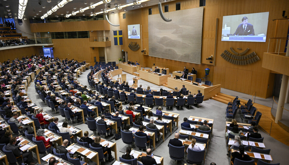 Representantene i Riksdagen da de i 2023 stemte for å melde Sverige inn i forsvarsalliansen Nato.