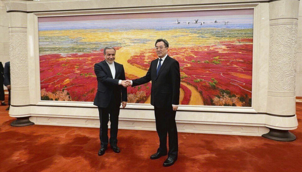 Kinas visestatsminister Ding Xuexiang under et møte med Irans utenriksminister Abbas Araghchi 23. april i år.
