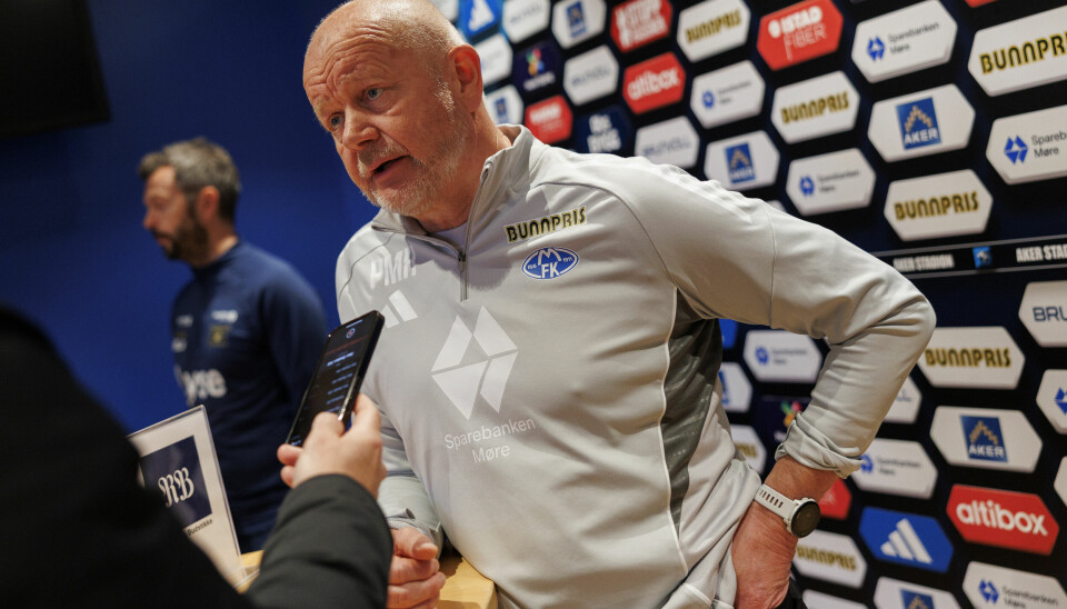 Moldes trener Per-Mathias Høgmo etter eliteseriekampen i fotball mellom Molde og Viking på Aker Stadion.