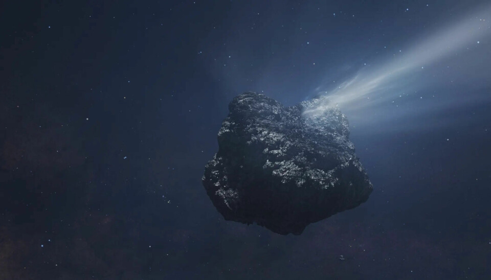 Slik ser en kunstner for seg gigakometen C/2014 UN271. (Illustrasjon: NRAO/Melissa Weiss)
