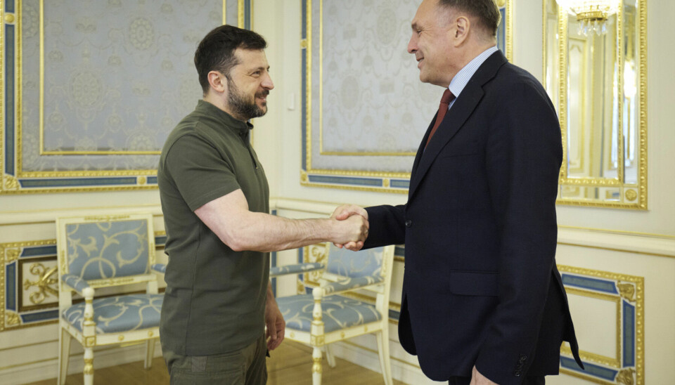 Forsvarsminister Tore O. Sandvik møtte Ukrainas president Volodymyr Zelenskyj søndag.