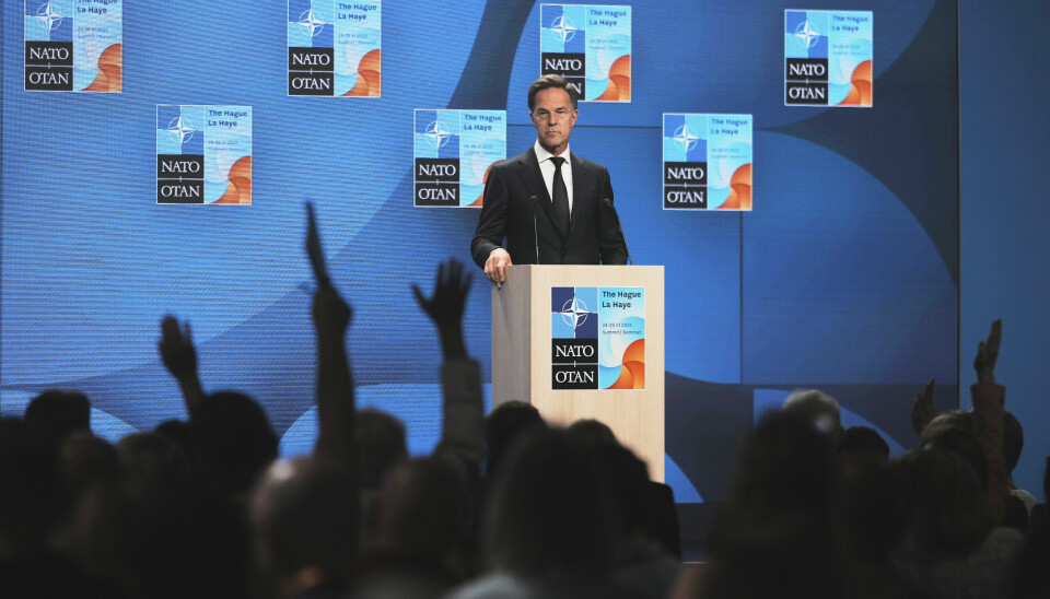 Nato-sjef Mark Rutte på den innledende pressekonferansen til årets Nato-toppmøte i Haag.