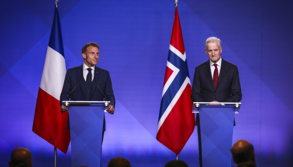Frankrikes president Emmanuel Macron sammen med statsminister Jonas Gahr Støre.