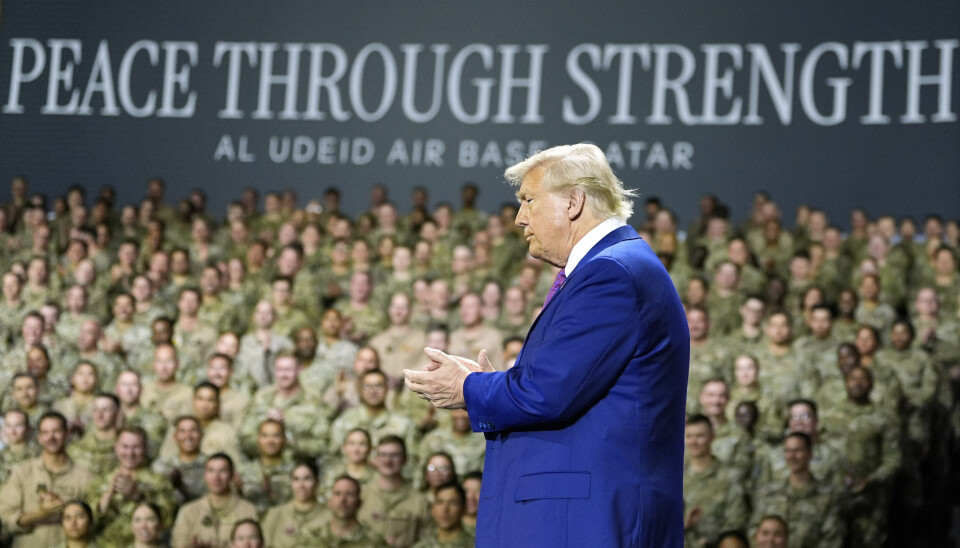President Donald Trump besøkte den amerikanske Al Udeid-basen i Qatar 15. mai.