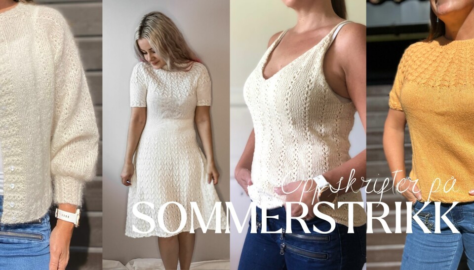 Feminin sommerstrikk fra Abbaknit Design. Her får du oppskrifter på singlet, topp, kjole og cardigan.