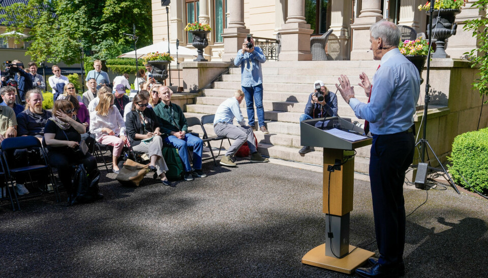 Statsminister Jonas Gahr Støre (Ap) på sin halvårlige pressekonferanse fredag formiddag.