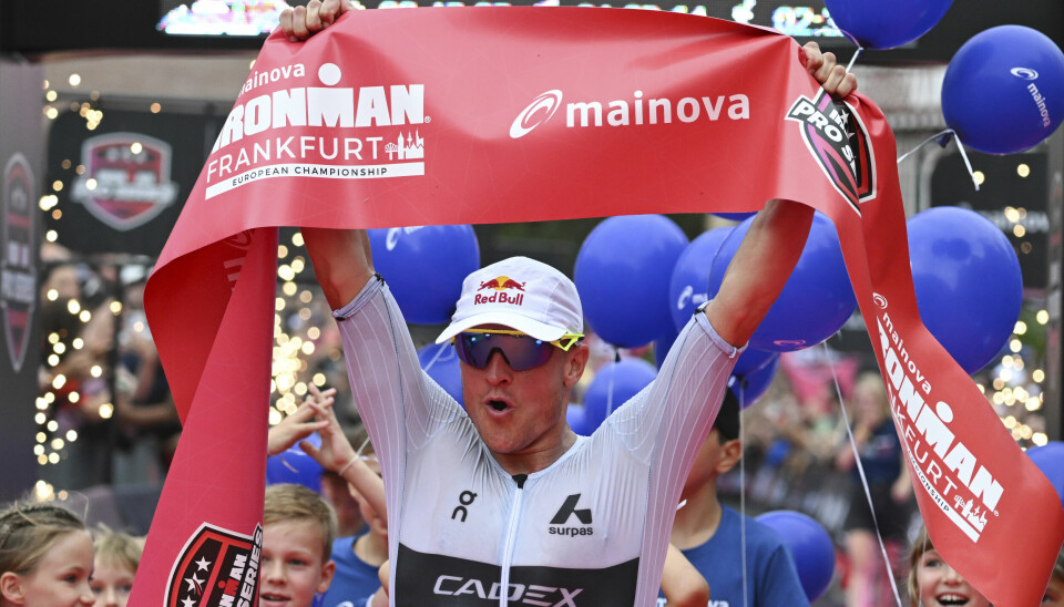 Kristian Blummenfelt etter fjorårets EM-gull i Ironman i Frankfurt.