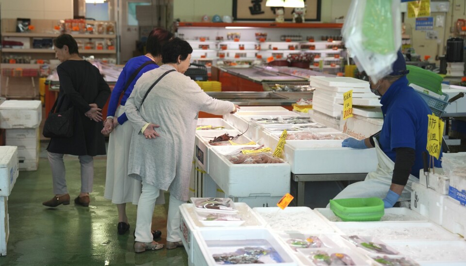 Et fiskemarked i Iwaki nordøst i Japan i oktober 2023, to måneder etter at Kina hadde innført importforbud. Japanerne reagerte på det kinesiske forbudet ved å spise mer japansk fisk, også fra Fukushima.