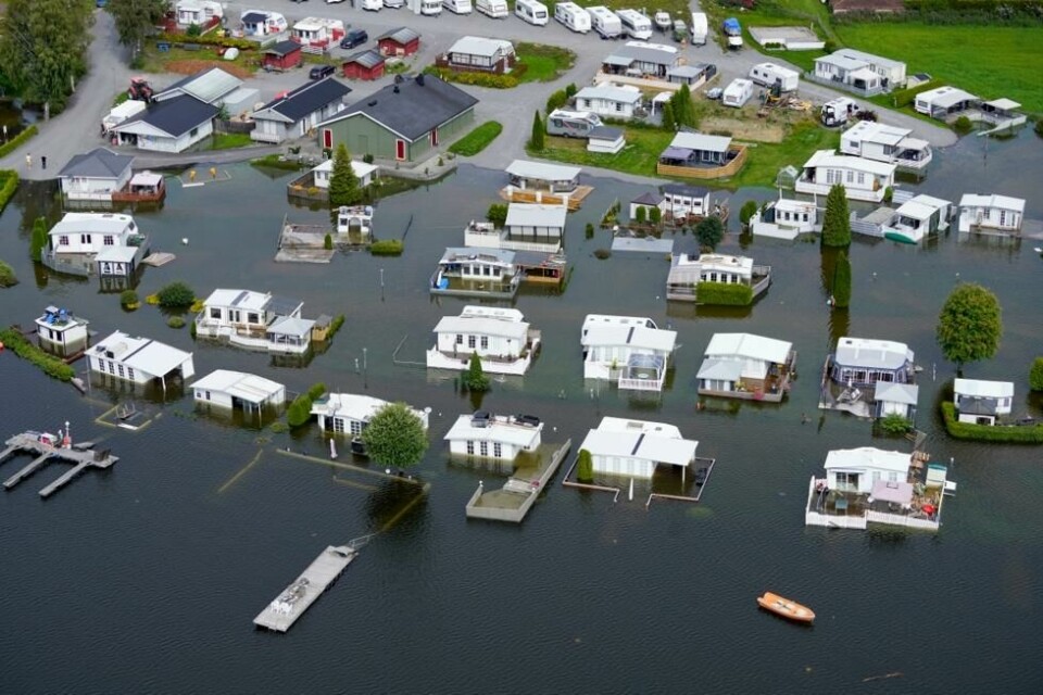 En campingplass ved Hamar ble hardt rammet av ekstremværet Hans. Likevel kommer ikke Hamar på topp ti-listen til Tryg forsikring over de mest klimautsatte kommunene i landet. En campingplass ved Hamar ble hardt rammet av ekstremværet Hans. Likevel kommer ikke Hamar på topp ti-listen til Tryg forsikring over de mest klimautsatte kommunene i landet. Foto: Ole Berg-rusten / NTB