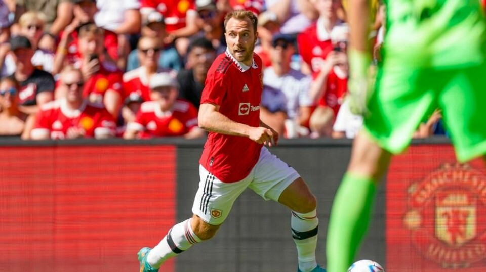 Christian Eriksen fikk sin uoffisielle United-debut under treningskampen i fotball mellom Atlético Madrid og Manchester United på Ullevaal stadion. Foto: Stian Lysberg Solum / NTB