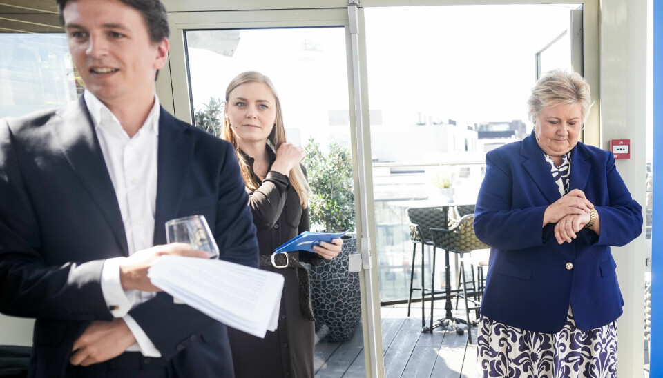 Høyre-trioen Ola Svenneby, Tina Bru og Erna Solberg presenterte nye tiltak for skolen tirsdag.