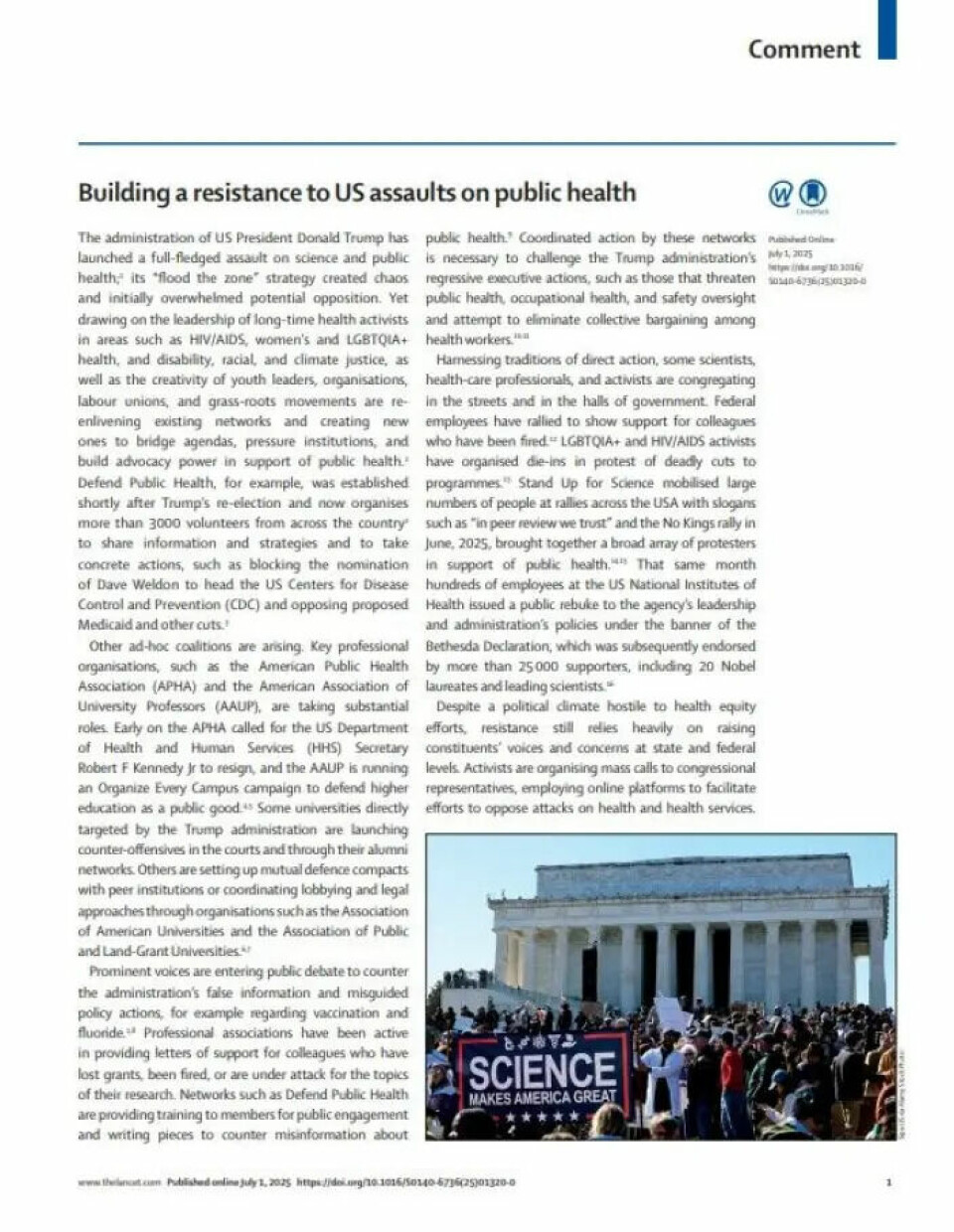 Innlegget i The Lancet er et såkalt Call to Action – en oppfordring til å handle.