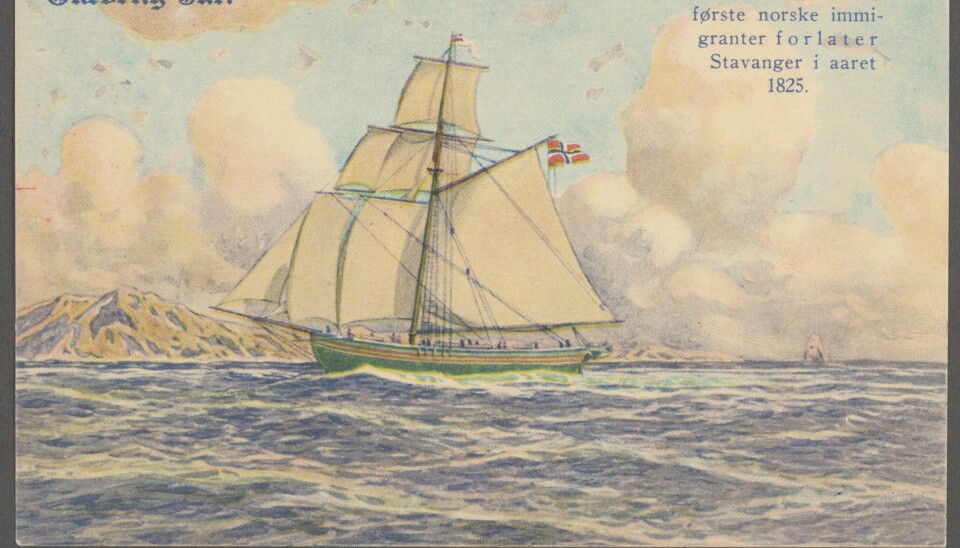 Et gammelt julekort med en illustrasjon av skipet Restauration. Det finnes ingen fotografier av originalskuta, som skal ha endt sine dager i Karibia.