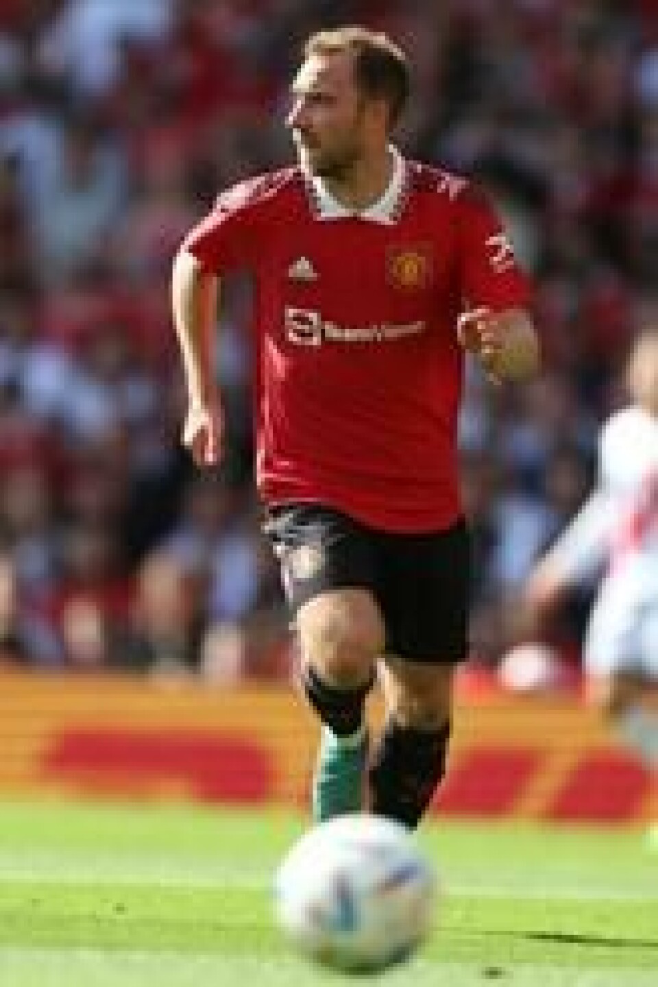 Manchester Uniteds Christian Eriksen i kampen mellom Manchester United og Rayo Vallecano på Old Trafford i Manchester, søndag. Manchester Uniteds Christian Eriksen i kampen mellom Manchester United og Rayo Vallecano på Old Trafford i Manchester, søndag. Foto: Nigel Roddis / AFP