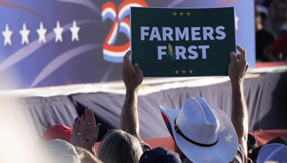 En tilskuer under presidentens tale på delstatsmessen i Iowa torsdag.