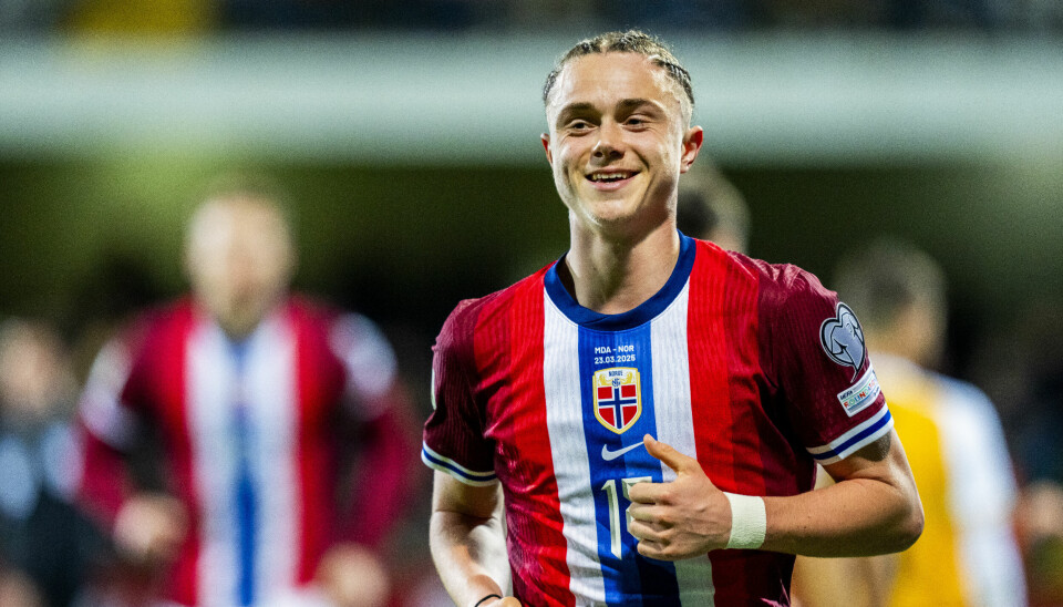 Thelo Aasgaard jubler etter 0-3-målet under VM-kvalifiseringskampen i fotball mellom Moldova og Norge .