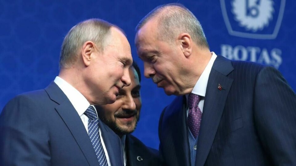 Russlands president Vladimir Putin og Tyrkias president Recep Tayyip Erdogan under et møte om naturgassledningen TurkStream i 2020.