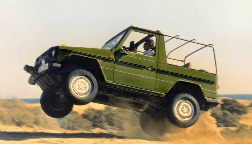 Mercedes-Benz 230 G fra 1979. Navnet impliserer ikke 230 hestekrefter, men en 2,3-liters bensinmotor med forgasser.