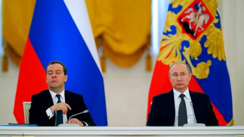 Russlands president Vladimir Putin og Russlands tidligere president og statsminister, nå nestleder av Russlands sikkerhetsråd, Dmitrij Medvedev.