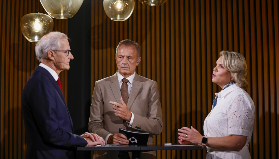 Statsminister Jonas Gahr Støre (Ap) og partileder Sylvi Listhaug i bompengeduell under høstens første partilederdebatt leder av Gunnar Stavrum.