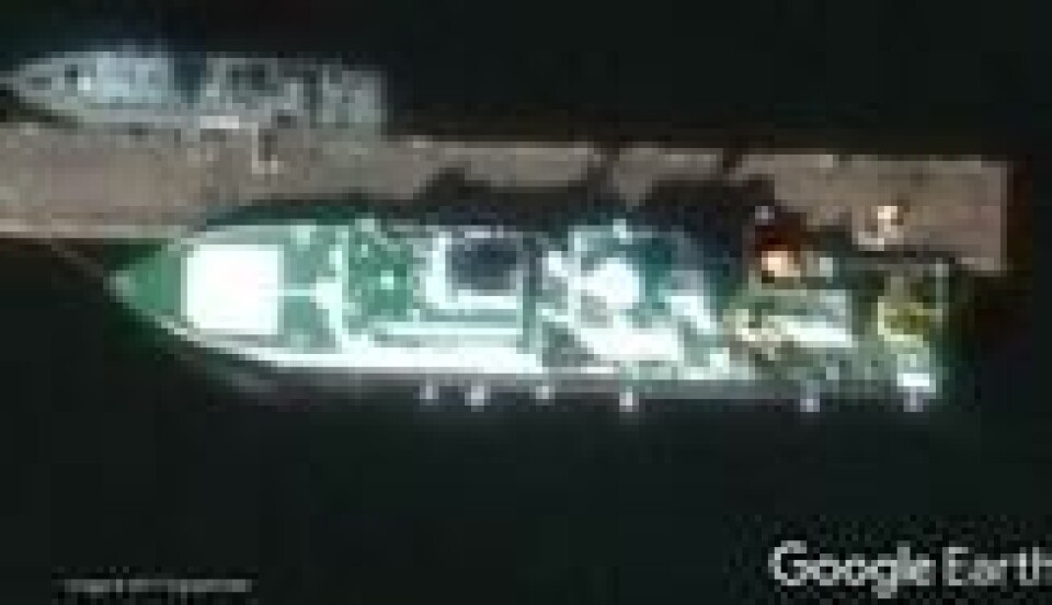 Det russiske etterretningsskipet fotografert i Arktis med satellitt via Google Earth i 2017. Det russiske etterretningsskipet fotografert i Arktis med satellitt via Google Earth i 2017.