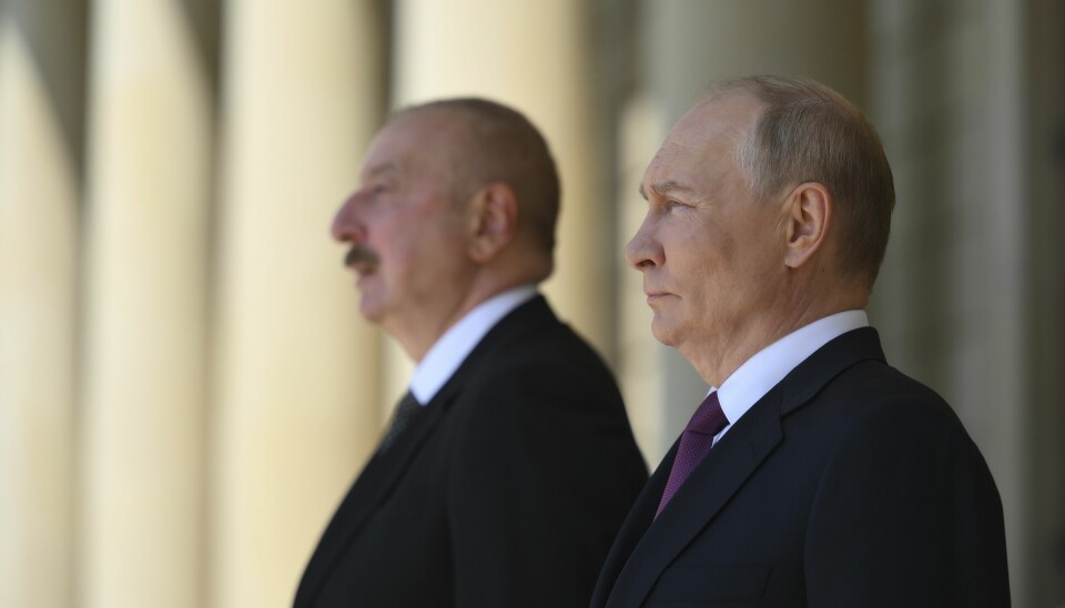 Vladimir Putin og Ilham Alijev under et møte i Aserbajdsjans hovedstad Baku i august i fjor.