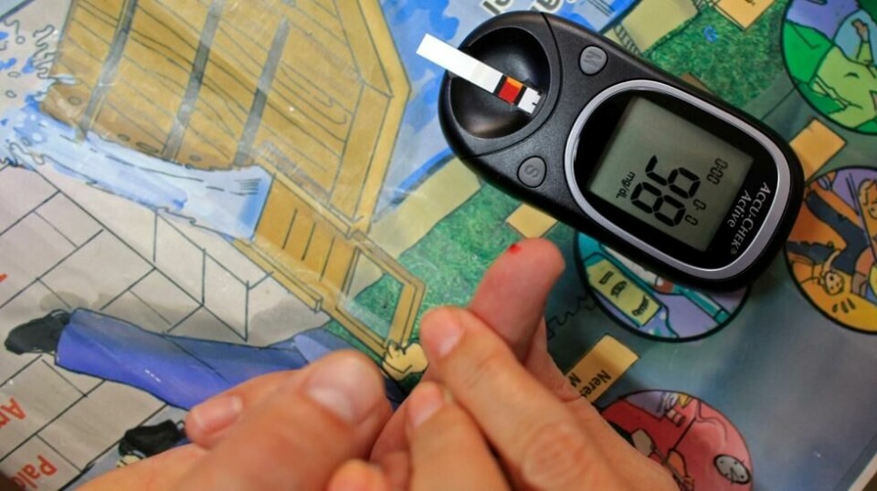 Blodsukkermåler. (Den viser 98 mg / dL som er ca 5,5 mmol / L.)
