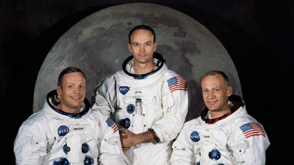 Neil Armstrong (t.v), Michael Collins (i midten) and Buzz Aldrin (t.h) i dette bildet fra 1969. 50 år senere er det bare Collins og Aldrin som er gjenlevende.