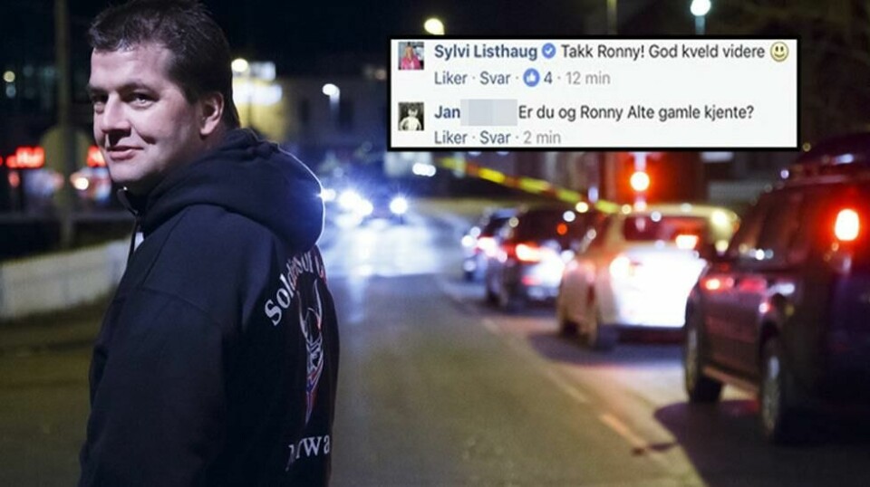 I går kveld fikk Ronny Alte, den tidligere talsmannen for Odins Soldater og før det leder av Norwegian Defence League, nattaønsker fra Sylvi Listhaug, etter en meningsutveksling om innvandrere på Facebook.