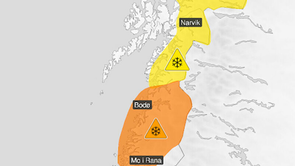 Mandag er det varslet mye snø i Nordland.