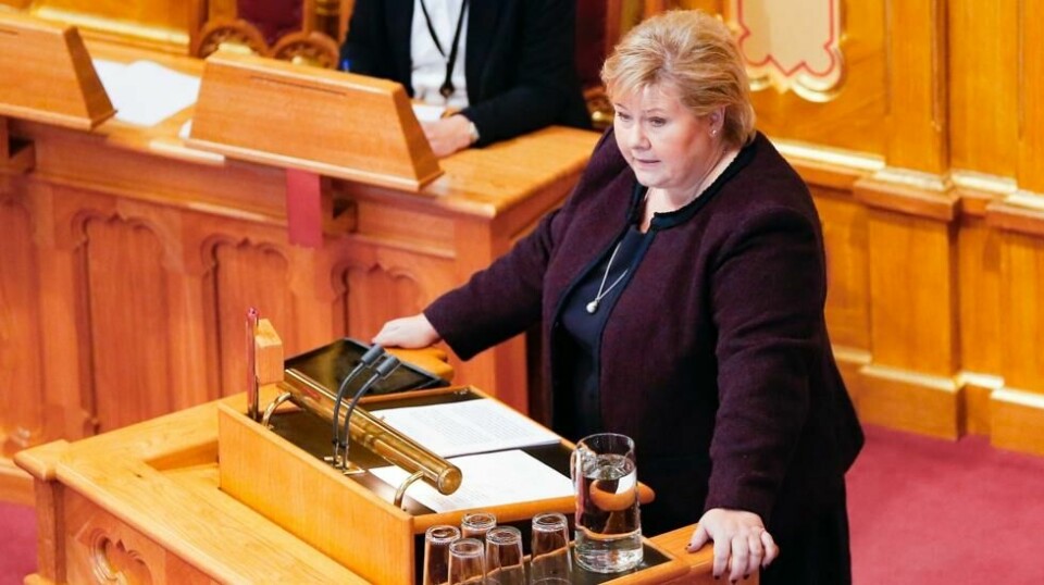Statsminister Erna Solberg under Stortingets muntlige spørretime onsdag formiddag.