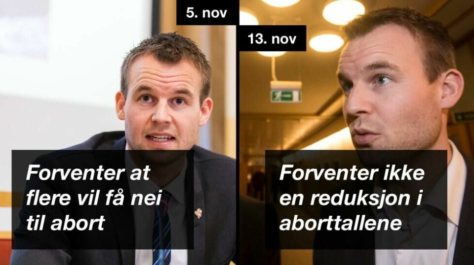 5. november sier Kjell Ingolf Ropstad til NRK at dersom KrF får gjennomslag for å endre abortloven, forventer Kjell Ingolf Ropstad at flere vil få nei til å ta abort. Nå snakker han om en