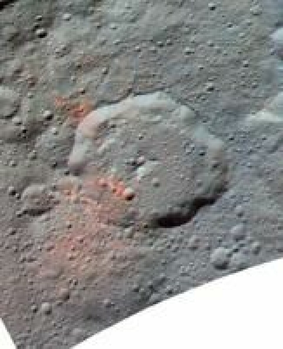 Dette fargeforsterkede mosaikkbildet viser området omkring Ernutet-krateret, der de organiske forbindelsene har blitt påvist. Foto: NASA/JPL-Caltech/UCLA/MPS/DLR/IDA Dette fargeforsterkede mosaikkbildet viser området omkring Ernutet-krateret, der de organiske forbindelsene har blitt påvist. Foto: NASA/JPL-Caltech/UCLA/MPS/DLR/IDA
