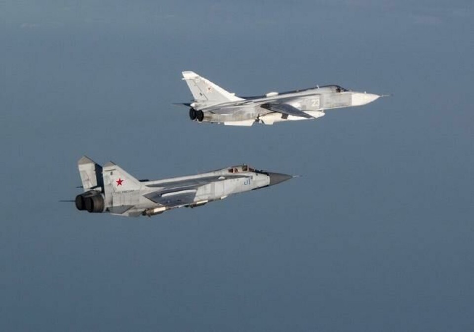 Russiske kampfly på vingene utenfor Norges kyst i januar 2018. Russiske kampfly på vingene utenfor Norges kyst i januar 2018. Foto: Forsvaret