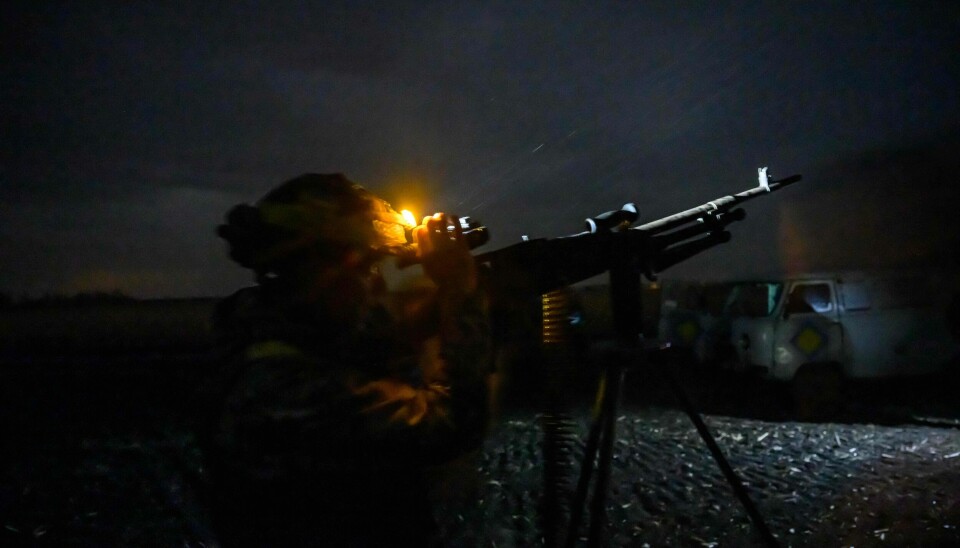 Ukrainian soldiers from a mobile air defense unit of the 116th mechanized brigade monitor incoming Russian drones at an undisclosed location in the Kharkiv region near the front line in eastern Ukraine, October 8, 2025.