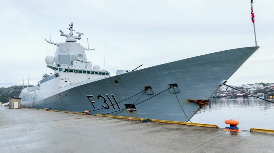 Fregatten KNM Roald Amundsen deltar i den Nato-ledede øvelsen Dynamic Mongoose. Bildet er tatt i en annen anledning i fjor. Foto: Geir Olsen / NTB