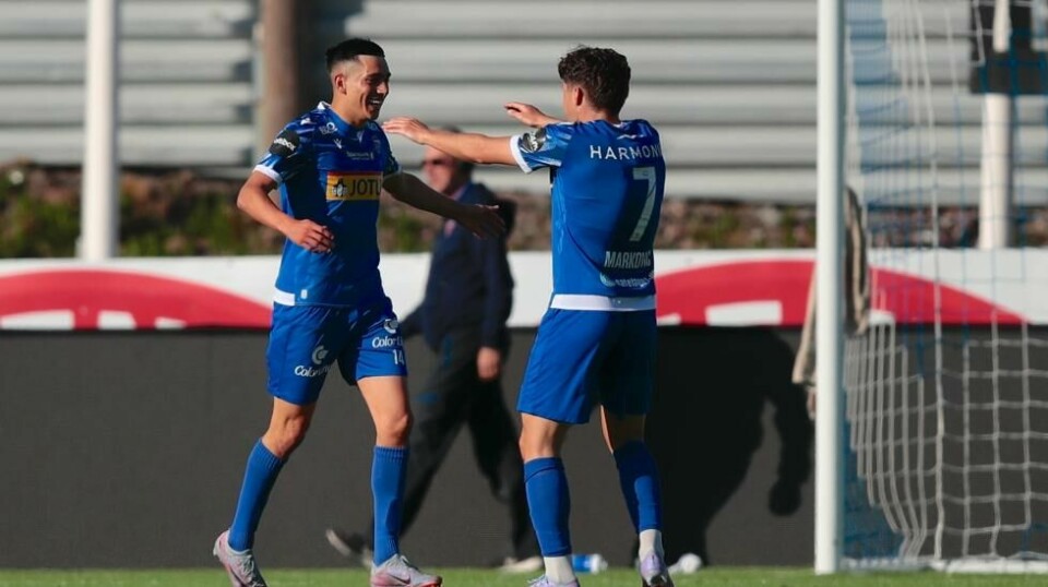 Sandefjords Danilo Al-Saed jubler etter 3-1 under eliteseriekampen i fotball mot Sarpsborg. Foto: Christoffer Andersen / NTB