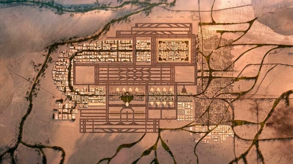 Det britiske arkitektfirmaet Foster + Partners ser for seg verdens største flyplass, King Salman International Airport, nærmest som et kunstverk i ørkenen. Det britiske arkitektfirmaet Foster + Partners ser for seg verdens største flyplass, King Salman International Airport, nærmest som et kunstverk i ørkenen. Foto: Foster + Partners