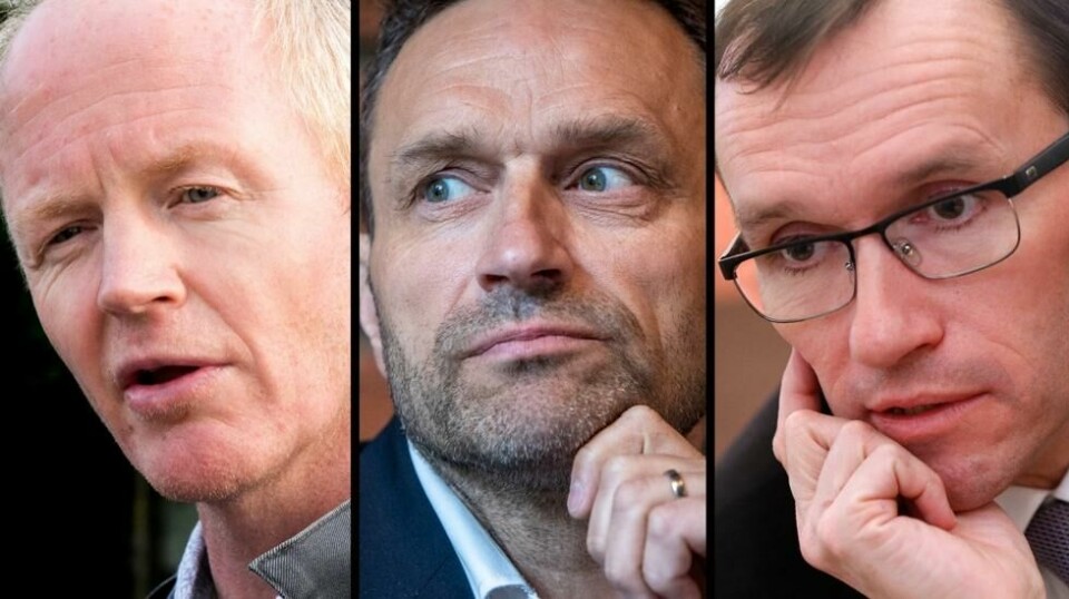 Stortingspolitiker Lars Haltbrekken (SV) (til venstre) mener Norge bør bruke en stor andel av økonomiske krisepakker i kjølvannet av coronakrisen på grønne investeringer og grønn omstilling. Han får støtte fra MDGs Arild Hermstad og Aps Espen Barth Eide.