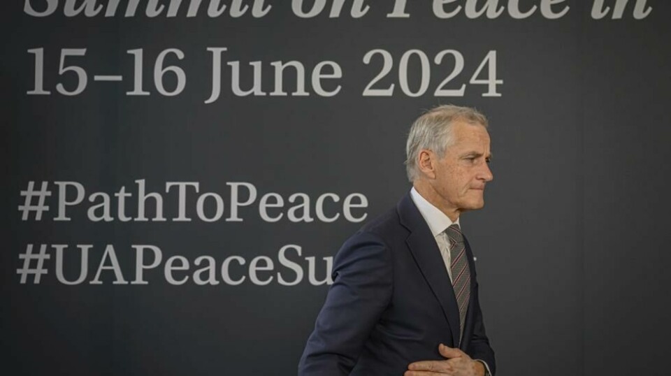 Statsminister Jonas Gahr Støre da han ankom konferansen om en framtidig fredsavtale for Ukraina i Luzern i Sveits lørdag. Foto: Urs Flueeler / Keystone / AP / NTB
