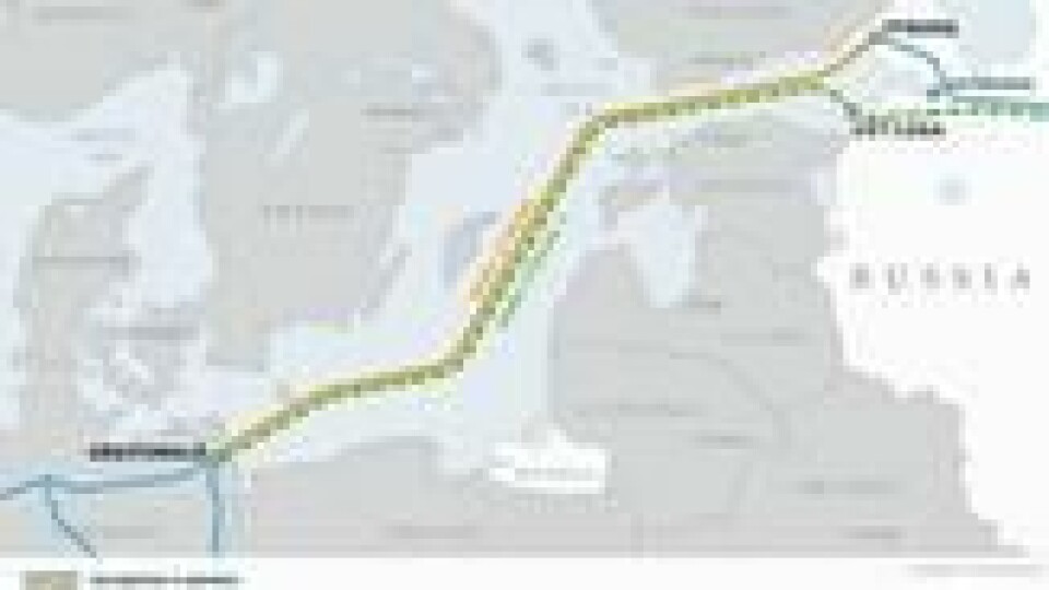 Slik skal gassrørledningen Nord Stream 2 gå fra Ust-Luga i Russland til Greifswald i Tyskland. EU skulle gjerne stoppet den, men har ikke juridisk grunnlag for det, idet Gassdirektivet gjelder bare fra gassen krysser grensa til EU, ikke på vei dit. Slik skal gassrørledningen Nord Stream 2 gå fra Ust-Luga i Russland til Greifswald i Tyskland. EU skulle gjerne stoppet den, men har ikke juridisk grunnlag for det, idet Gassdirektivet gjelder bare fra gassen krysser grensa til EU, ikke på vei dit. Foto: Gazprom