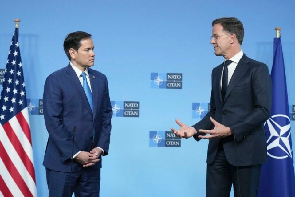 USAs utenriksminister Marco Rubio (t.v.) og Natos generalsekretær Mark Rutte i Brussel torsdag.