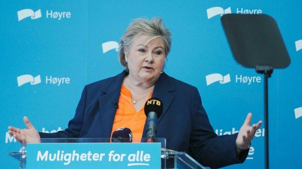 Erna Solberg taler til Høyres sentralstyre på Høyres hus i Oslo. Foto: Stian Lysberg Solum / NTB