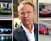 Portrett foran en montasje av flere eksklusive sportsbiler. Ole Ertvaag eier noen av verdens mest ekstreme biler – og bruker dem. Om ikke lenge ruller enda flere modeller til flere titalls millioner kroner ut på norske veier. FORMUE: Stavanger-investor med en av Norges mest spektakulære bilsamlinger, inkludert sjeldne Ferrari-, Bugatti- og Mercedes-AMG-modeller.