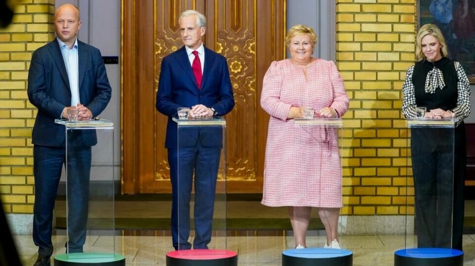 Trygve Slagsvold Vedum og Senterpartiet går fram på målingen, Jonas Gahr Støre og Arbeiderpartiet går tilbake, Erna Solberg og Høyre går fram. Sylvi Listhaug og Frp går også fram. Foto: Lise Åserud / NTB