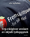 Nærbilde av Fremskrittspartiet-logo på jakke med teksten for folk flest.